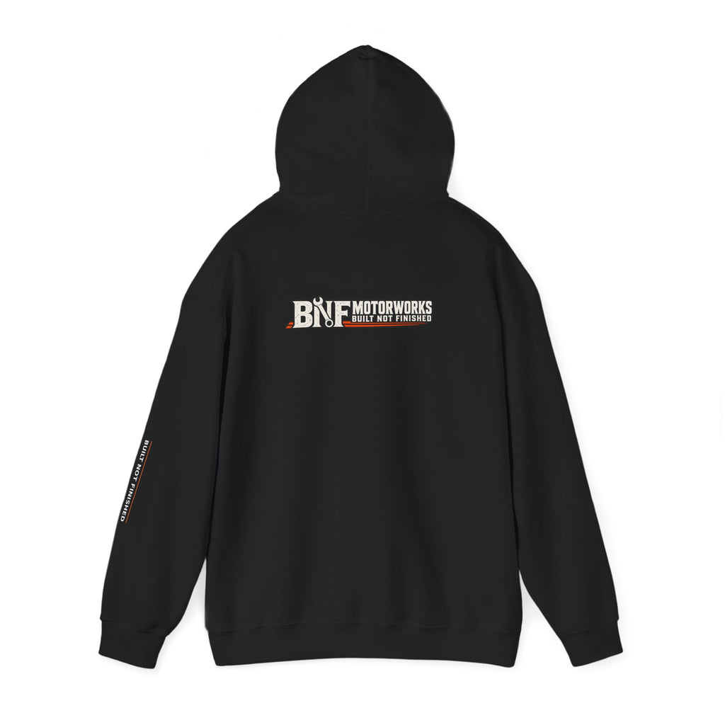 BNF Motorworks — Logo Back + Chest + Sleeve (Black Hoodie)