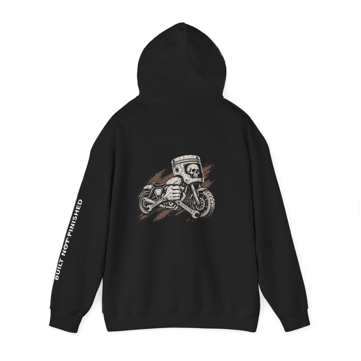 Motorcycle Skull Hoodie — "Built, Not Finished" Rider Sweatshirt