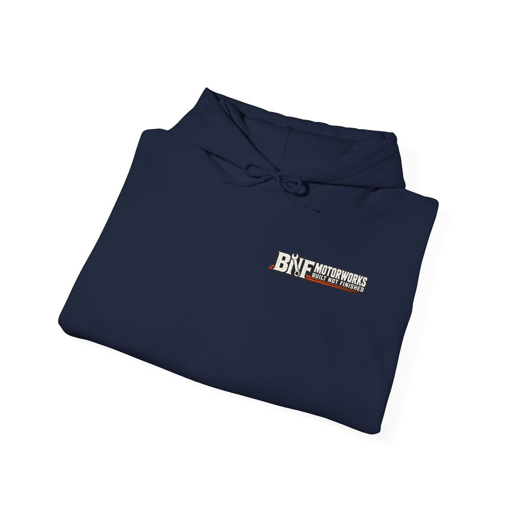 BNF Motorworks — Logo Back + Chest + Sleeve (Black Hoodie)