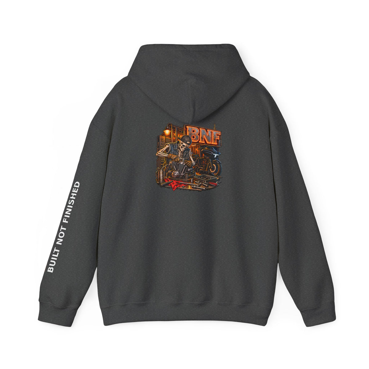 BNF Motorworks — Unfinished Build Engine Out Back Hoodie