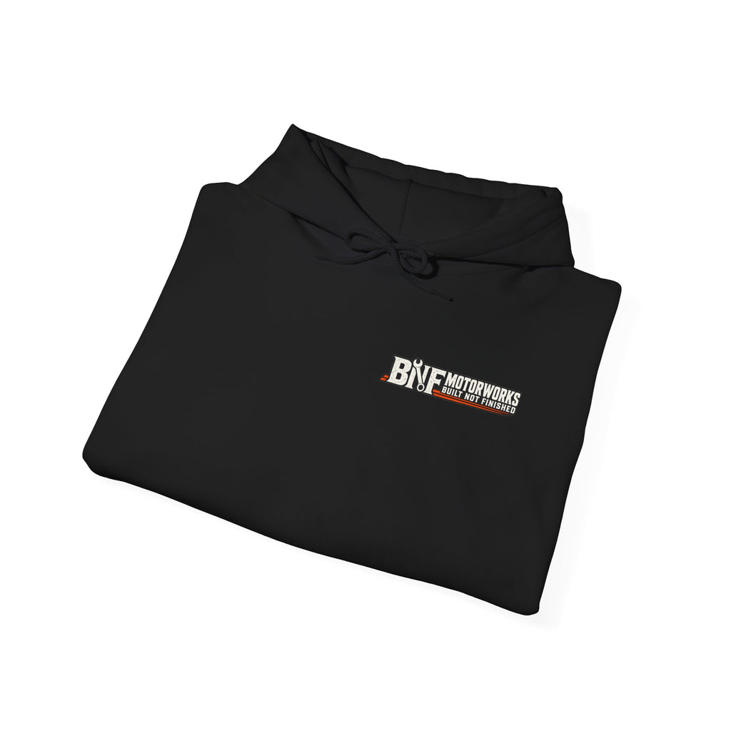 BNF Motorworks — Logo Back + Chest + Sleeve (Black Hoodie)