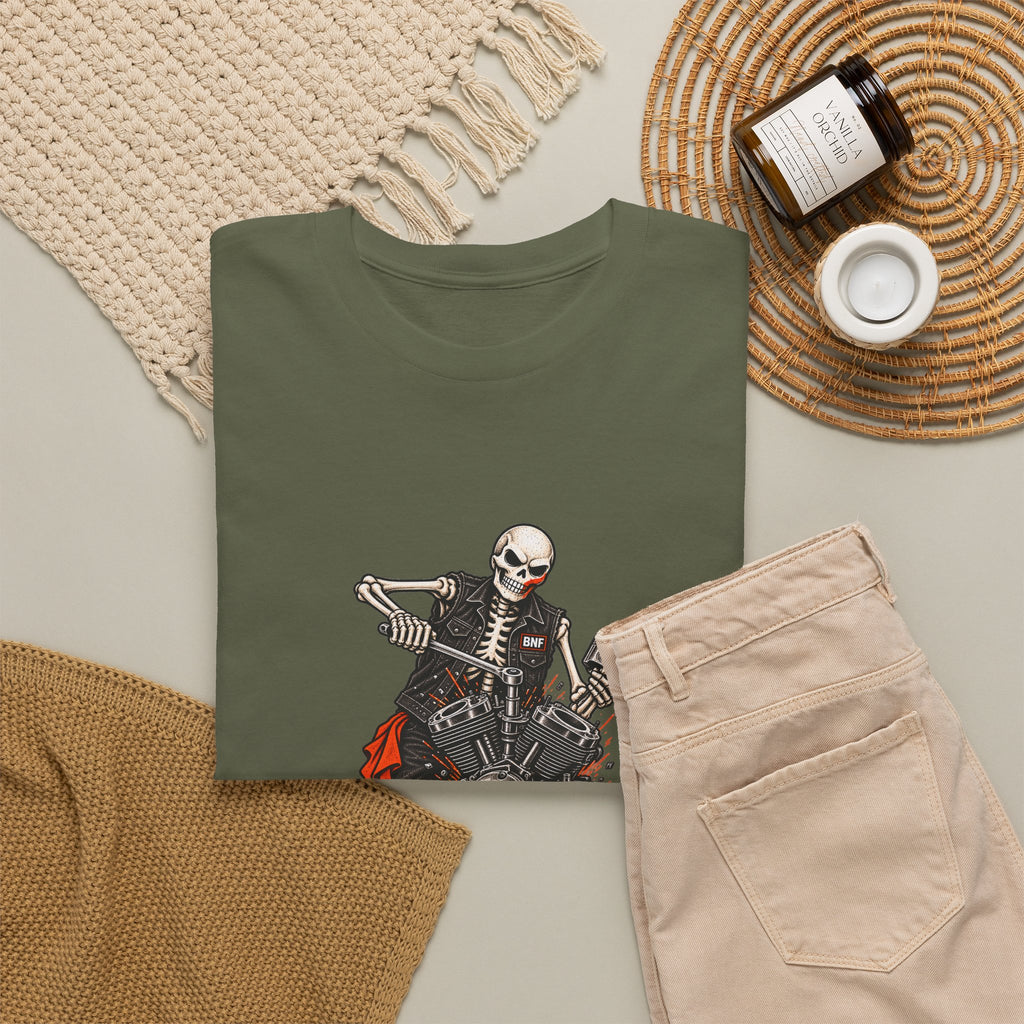 BNF Motorworks — Skeleton Mechanic Tee | Black + Sleeve Logo