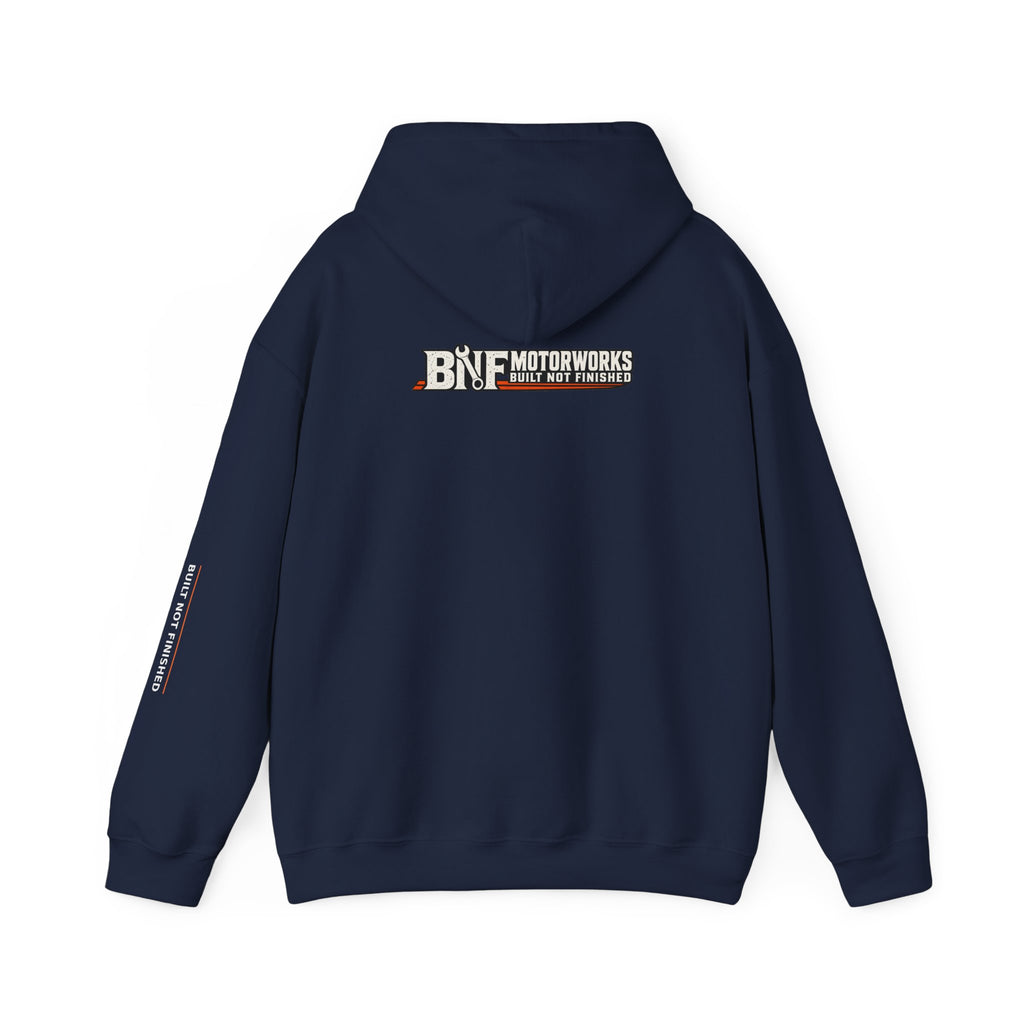BNF Motorworks — Logo Back + Chest + Sleeve (Black Hoodie)