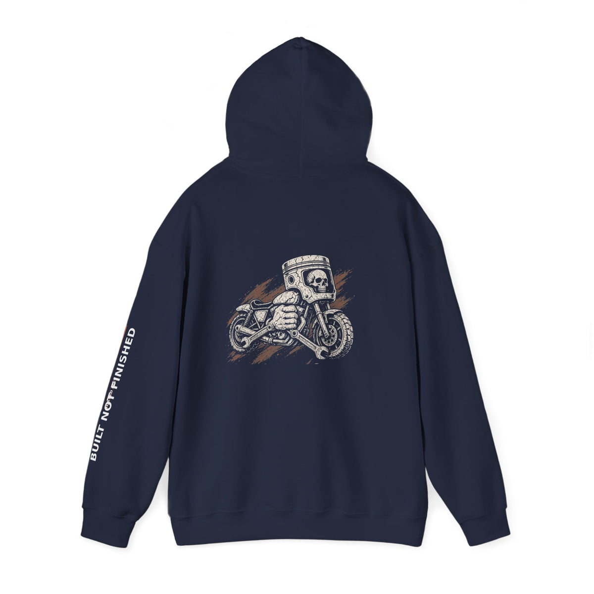 Motorcycle Skull Hoodie — "Built, Not Finished" Rider Sweatshirt