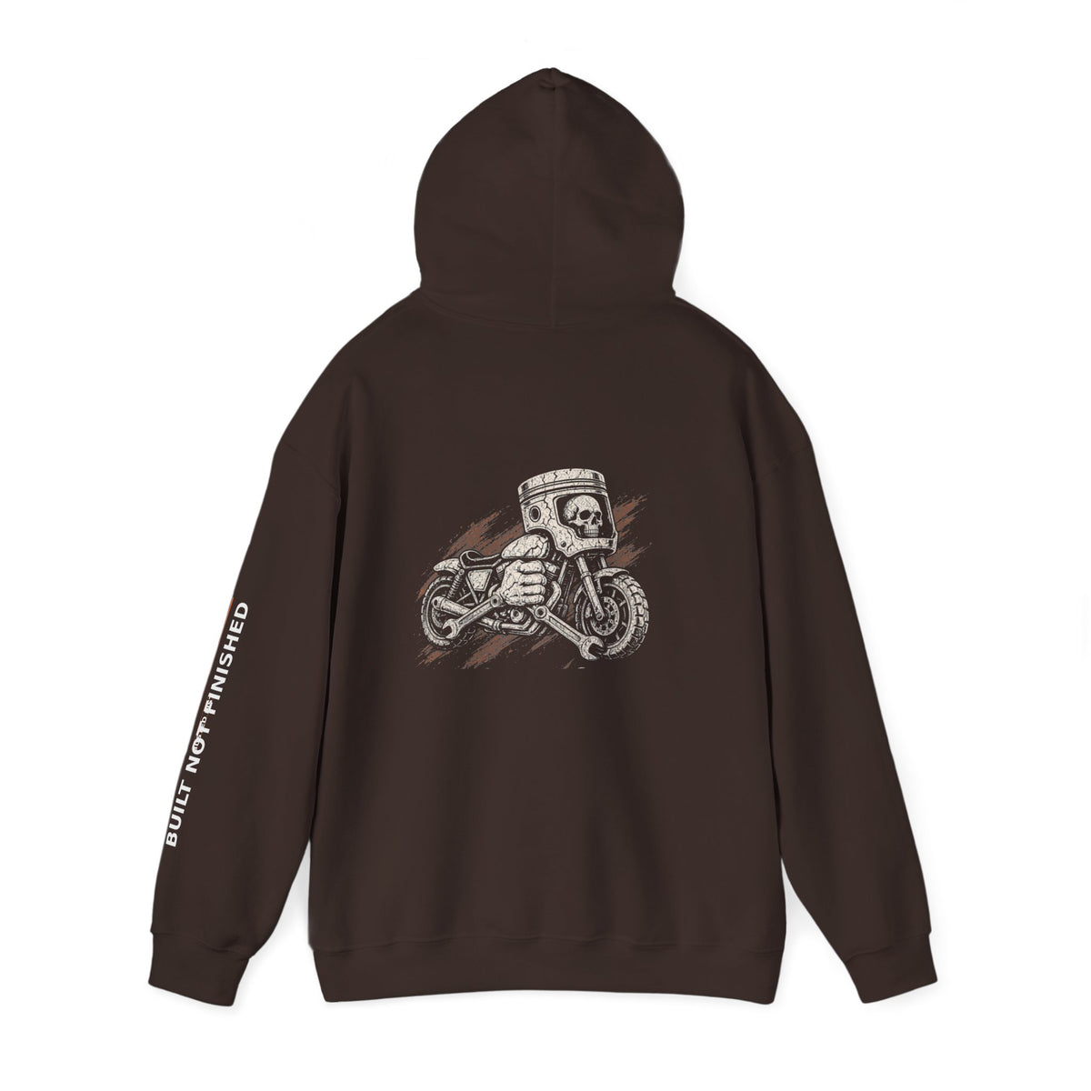 Motorcycle Skull Hoodie — "Built, Not Finished" Rider Sweatshirt