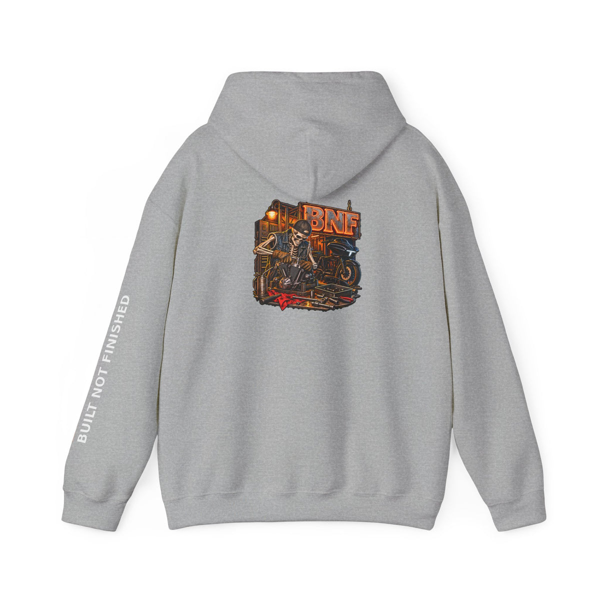 BNF Motorworks — Unfinished Build Engine Out Back Hoodie
