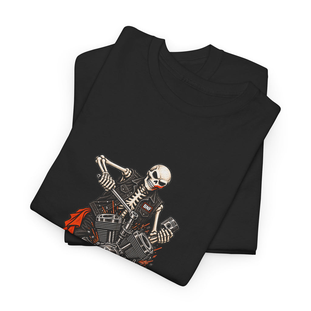 BNF Motorworks — Skeleton Mechanic Tee | Black + Sleeve Logo
