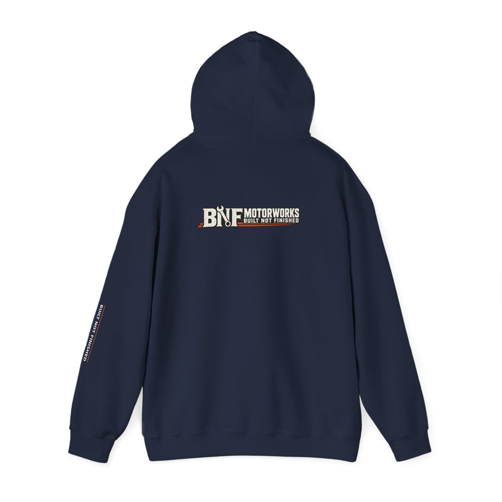 BNF Motorworks — Logo Back + Chest + Sleeve (Black Hoodie)