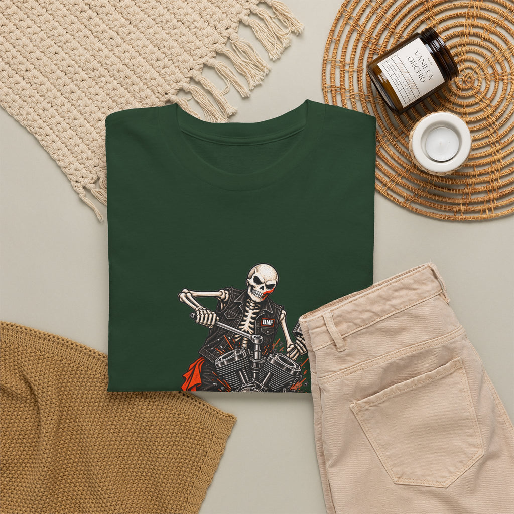 BNF Motorworks — Skeleton Mechanic Tee | Black + Sleeve Logo
