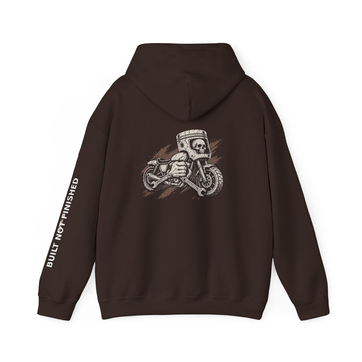 Motorcycle Skull Hoodie — "Built, Not Finished" Rider Sweatshirt