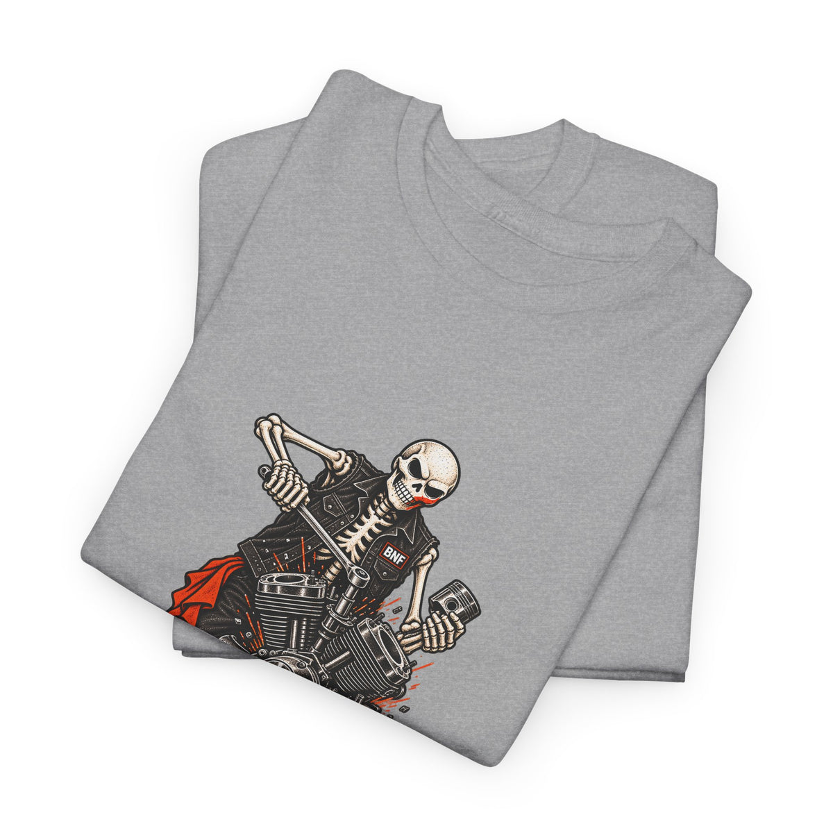 BNF Motorworks — Skeleton Mechanic Tee | Black + Sleeve Logo