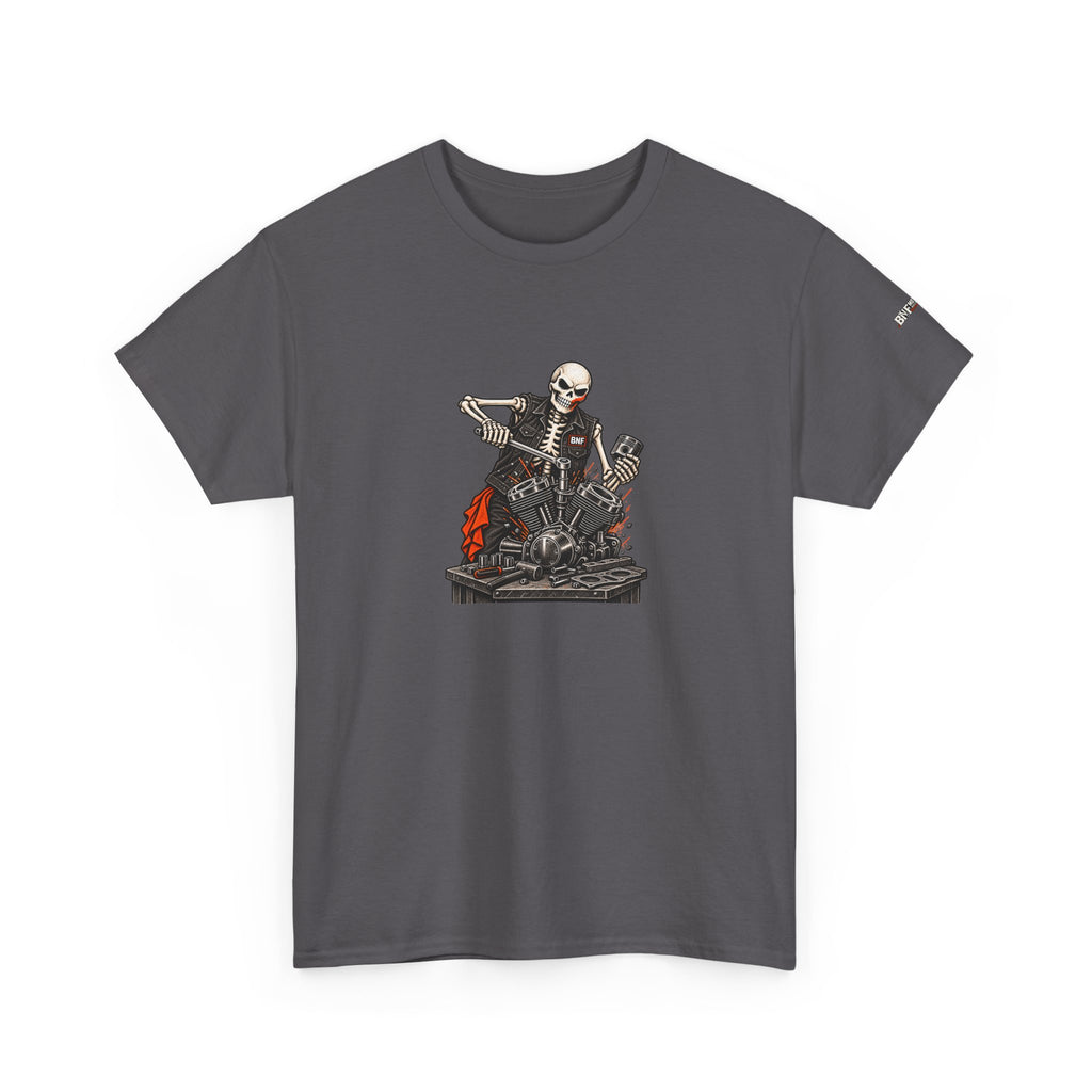 BNF Motorworks — Skeleton Mechanic Tee | Black + Sleeve Logo