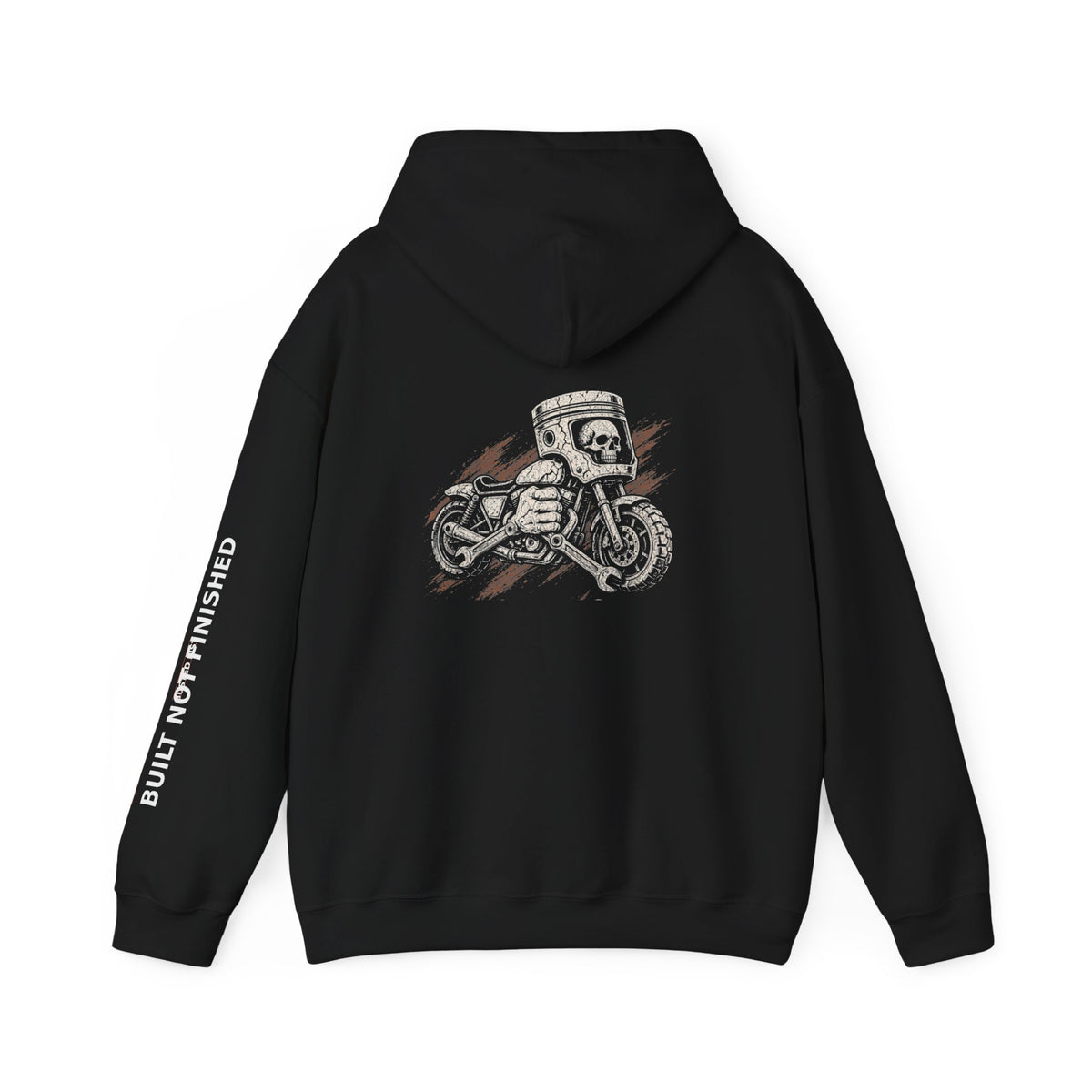 Motorcycle Skull Hoodie — "Built, Not Finished" Rider Sweatshirt