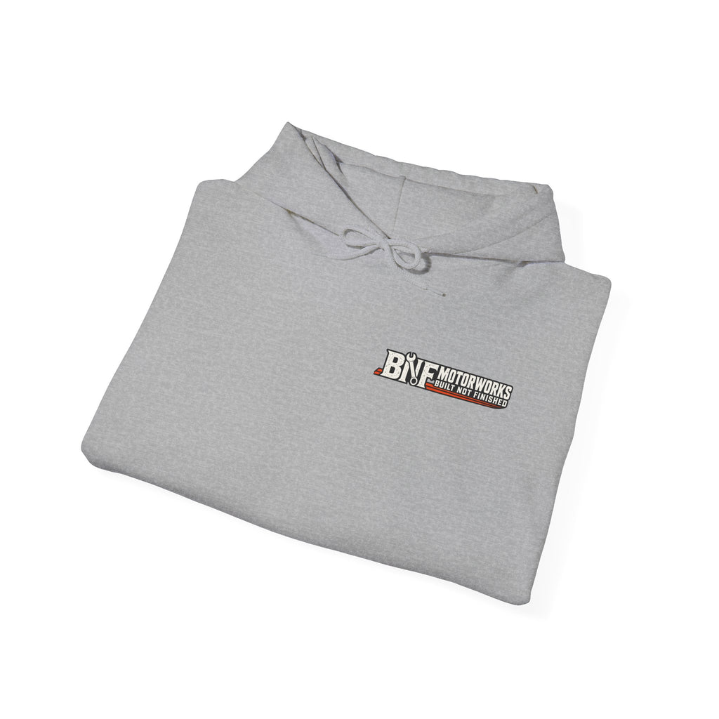 BNF Motorworks — Logo Back + Chest + Sleeve (Black Hoodie)