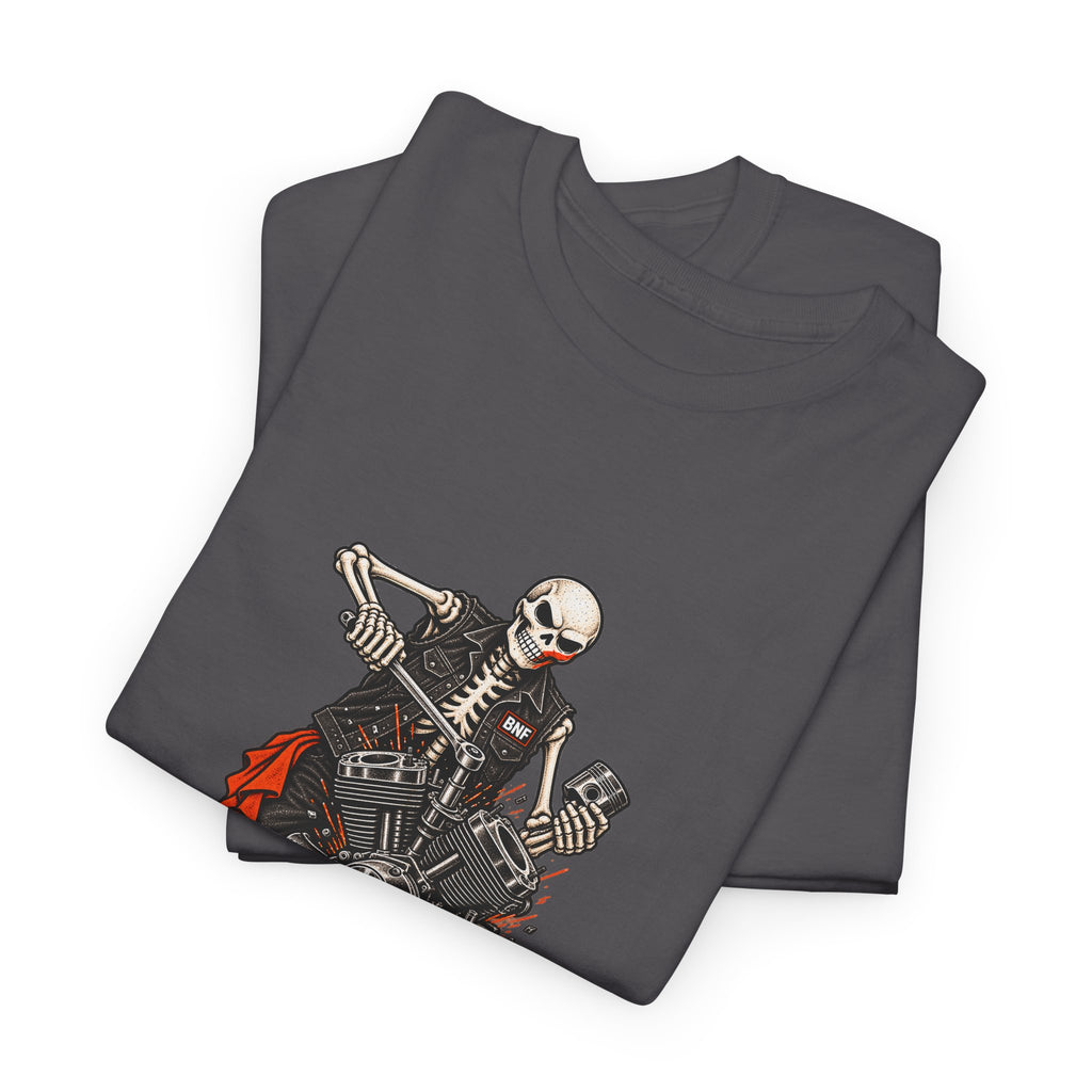 BNF Motorworks — Skeleton Mechanic Tee | Black + Sleeve Logo
