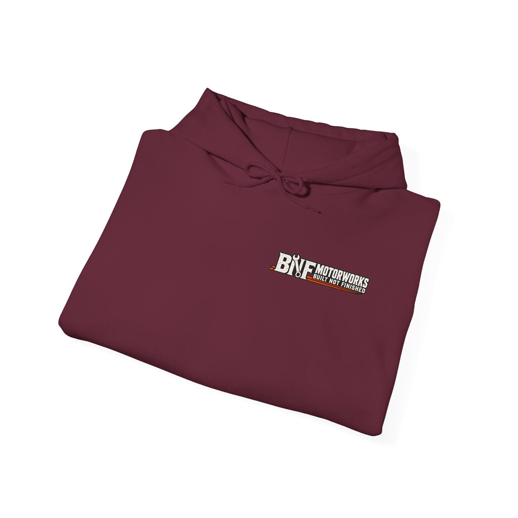 BNF Motorworks — Logo Back + Chest + Sleeve (Black Hoodie)