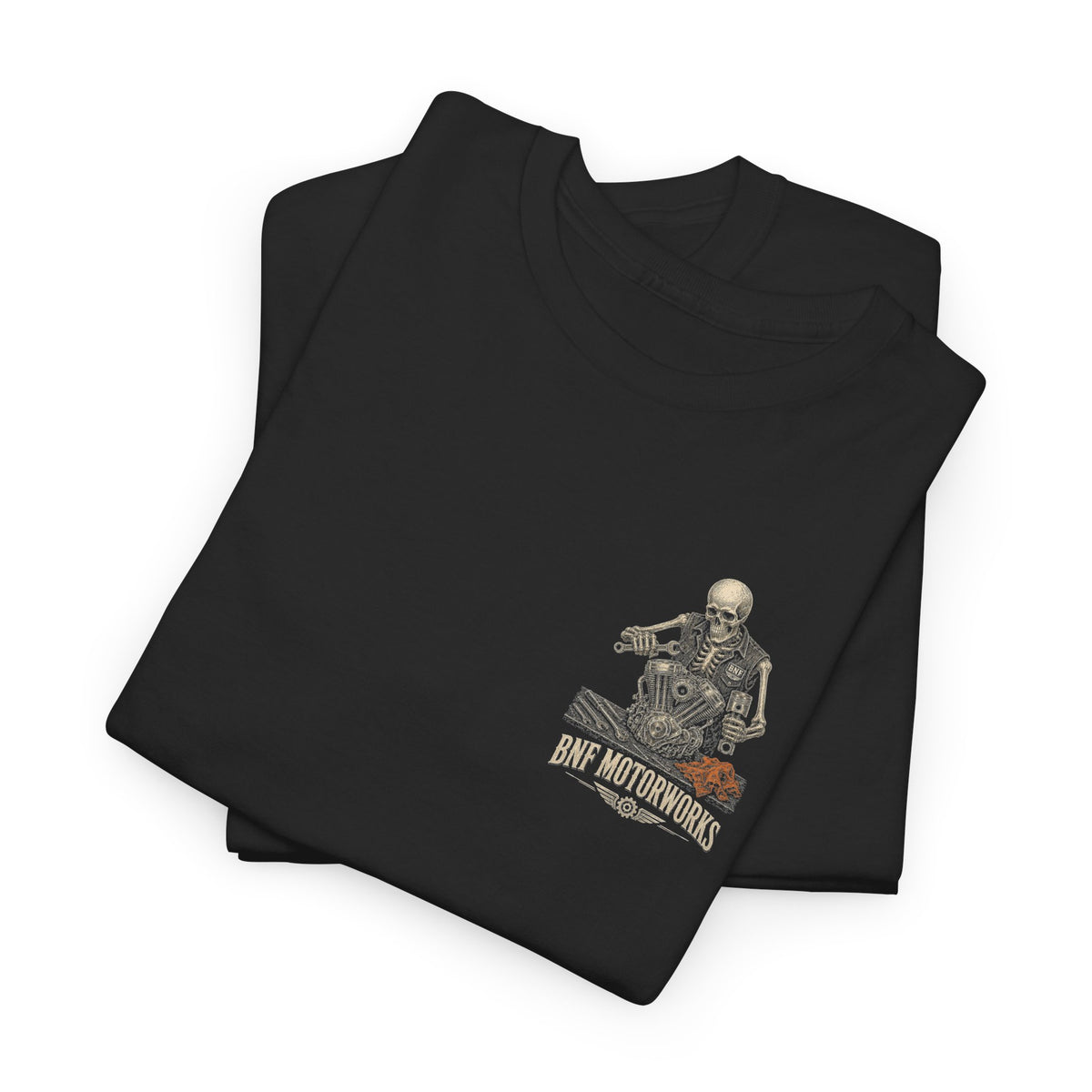 BNF Motorworks — Skeleton Mechanic Tee | Black + Sleeve Logo
