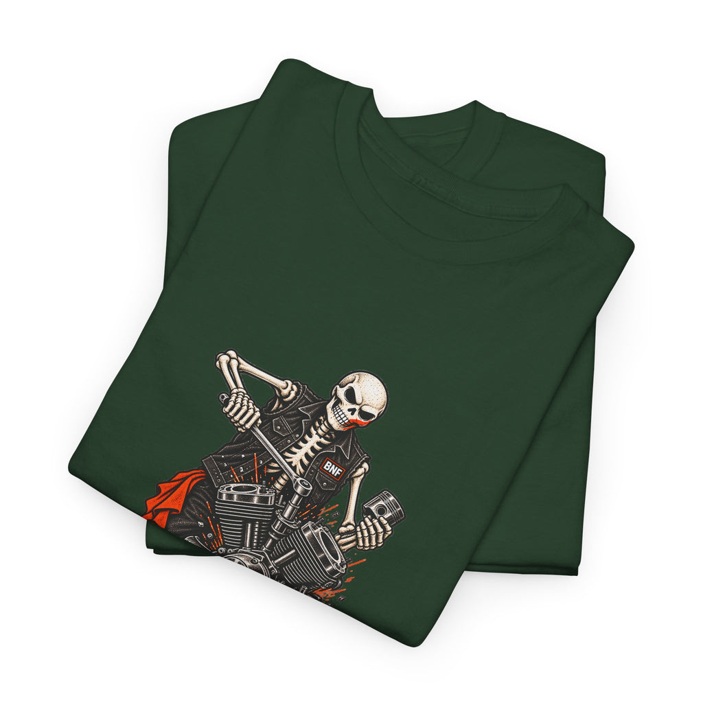 BNF Motorworks — Skeleton Mechanic Tee | Black + Sleeve Logo