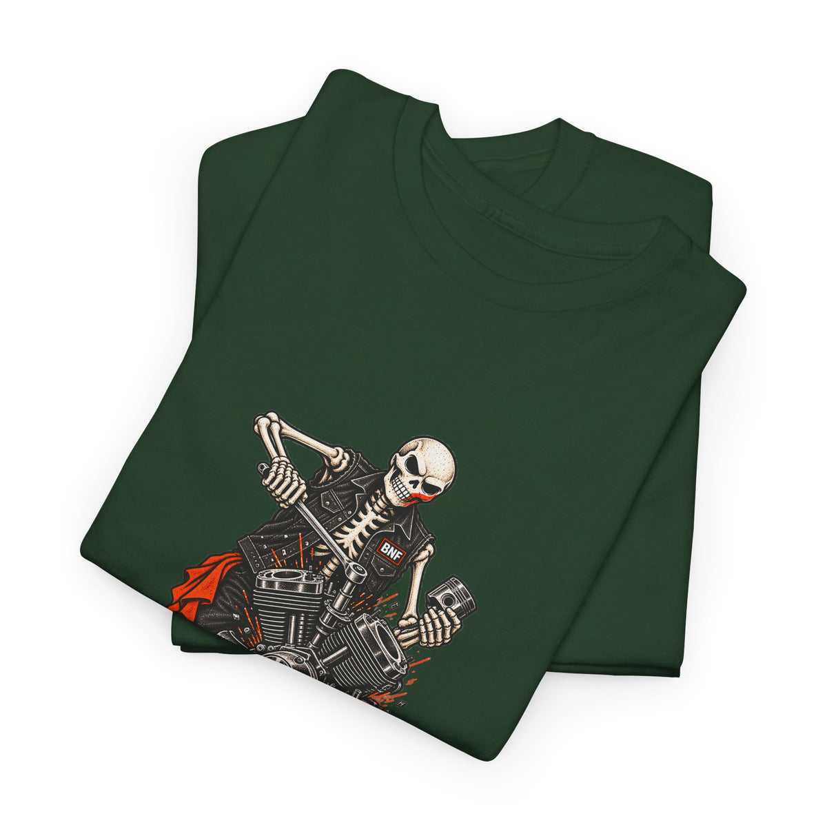 BNF Motorworks — Skeleton Mechanic Tee | Black + Sleeve Logo