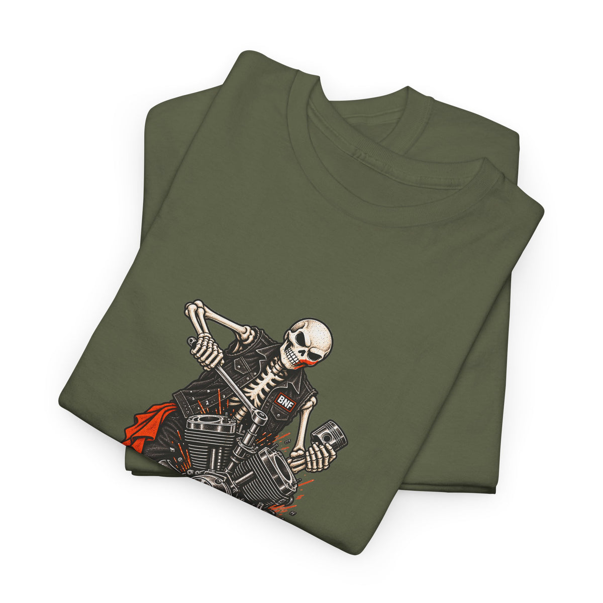BNF Motorworks — Skeleton Mechanic Tee | Black + Sleeve Logo
