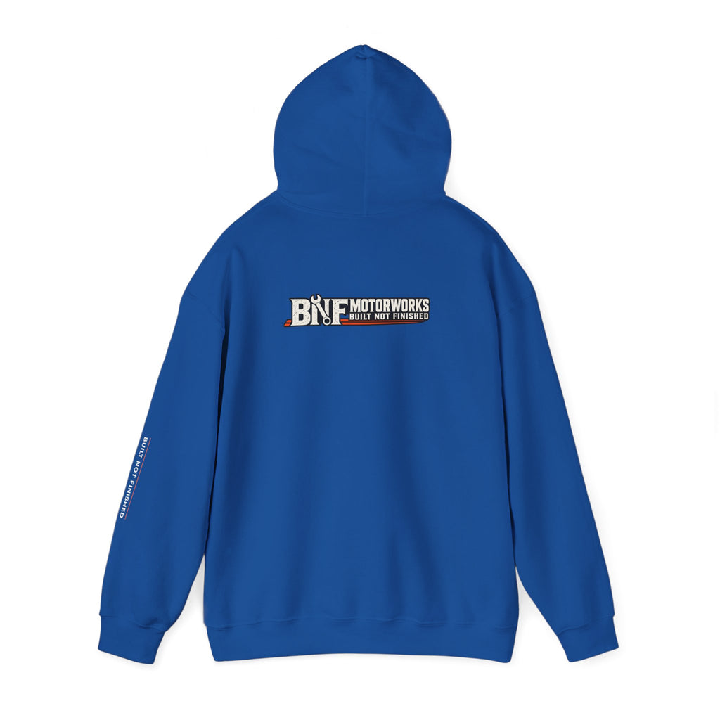 BNF Motorworks — Logo Back + Chest + Sleeve (Black Hoodie)
