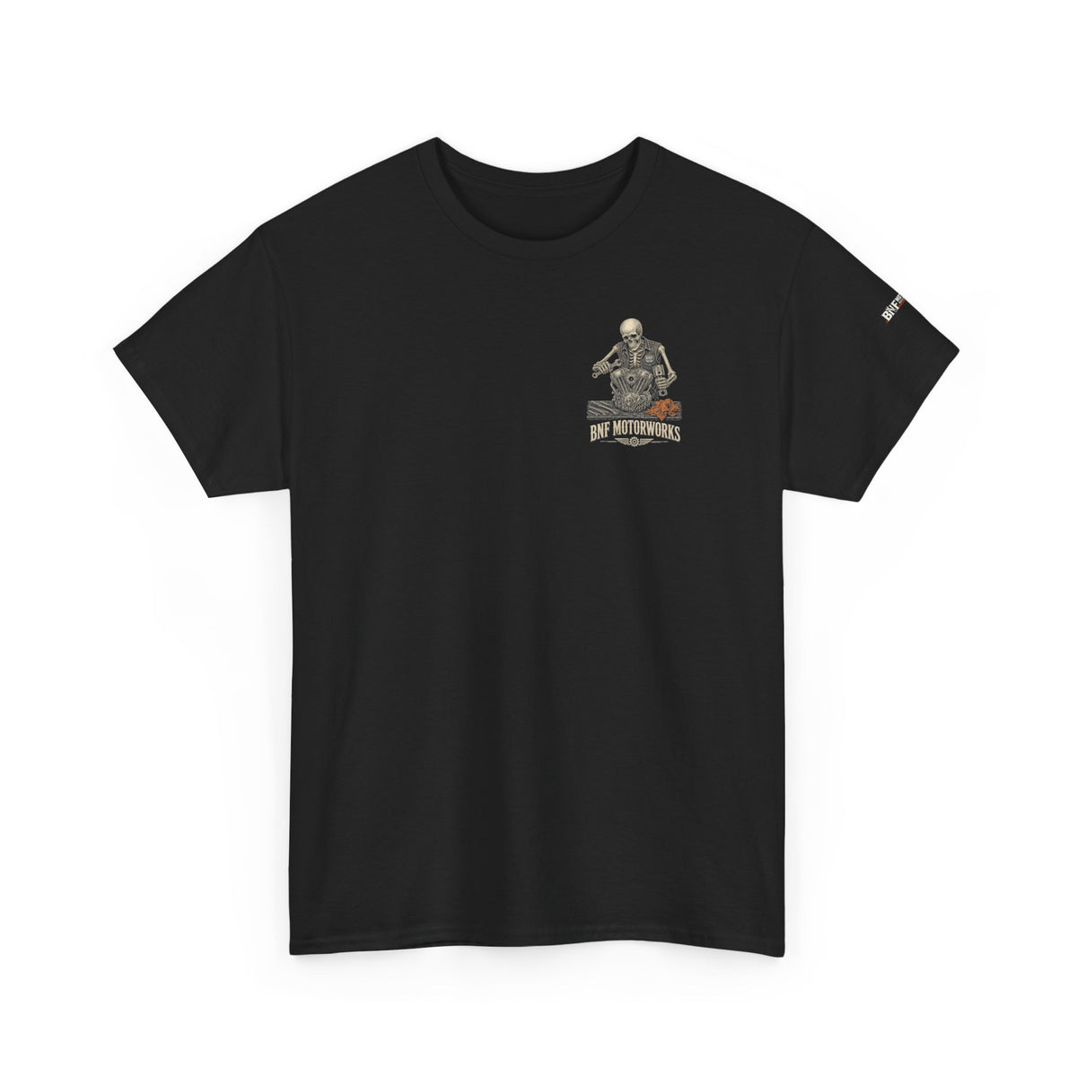 BNF Motorworks — Skeleton Mechanic Tee | Black + Sleeve Logo