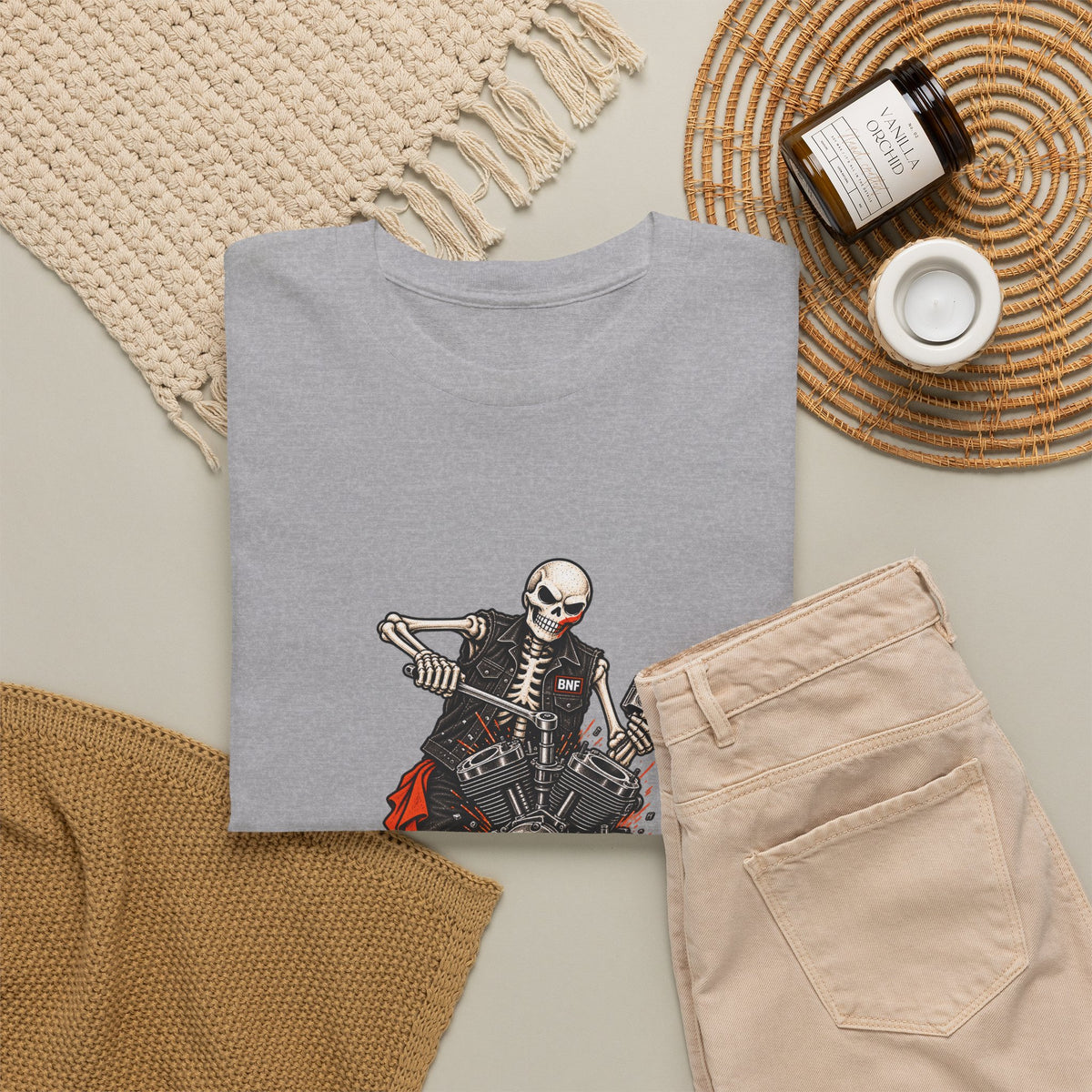 BNF Motorworks — Skeleton Mechanic Tee | Black + Sleeve Logo