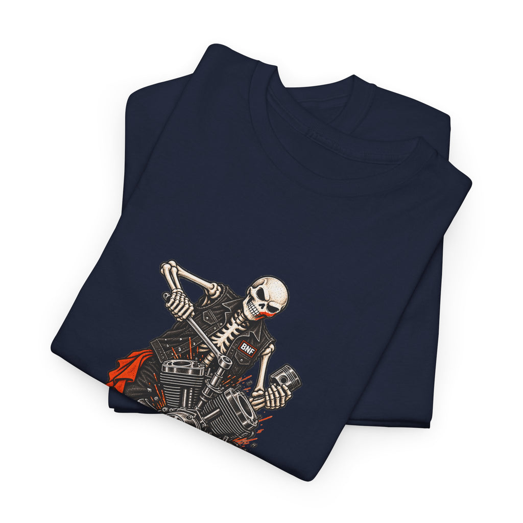 BNF Motorworks — Skeleton Mechanic Tee | Black + Sleeve Logo
