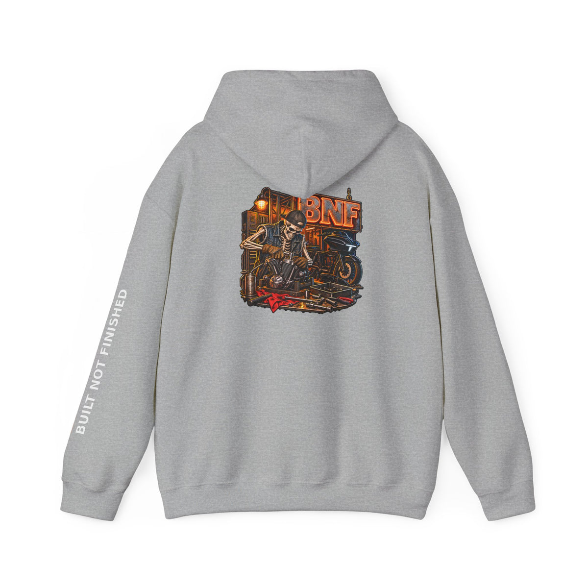BNF Motorworks — Unfinished Build Engine Out Back Hoodie