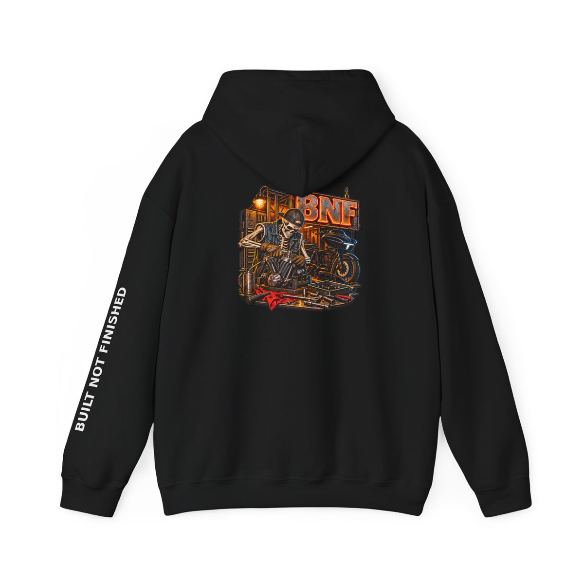 BNF Motorworks — Unfinished Build Engine Out Back Hoodie