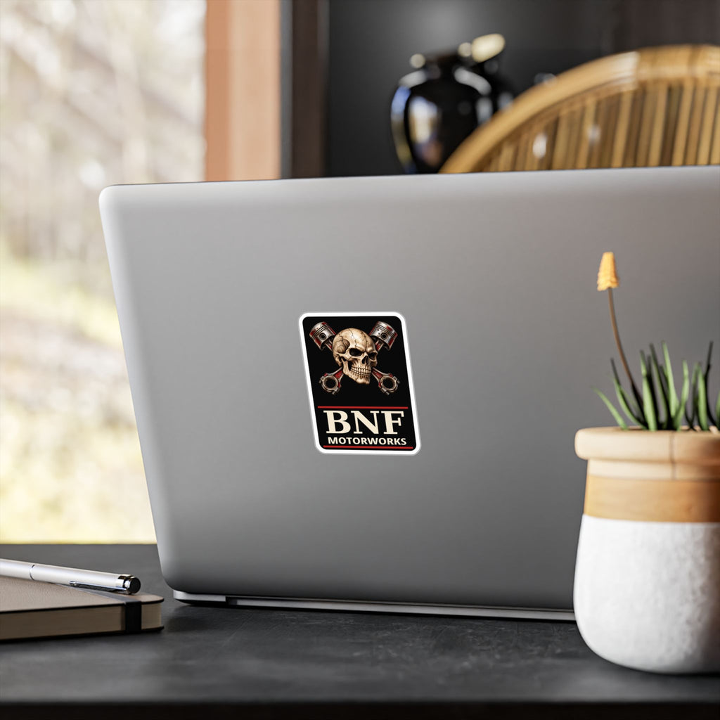 BNF Crossed Pistons Skull Outdoor Vinyl Decal