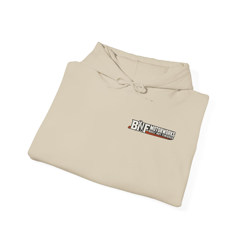 BNF Motorworks — Logo Back + Chest + Sleeve (Black Hoodie)