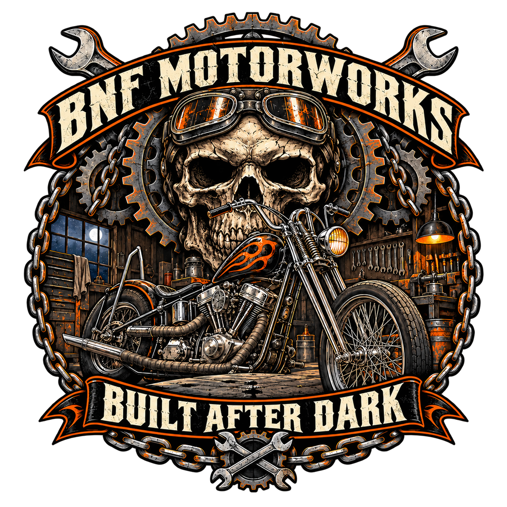 BNF Built After Dark chopper garage artwork