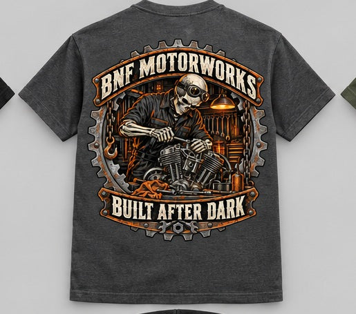 Charcoal BNF Built After Dark DryBlend tee concept mockup