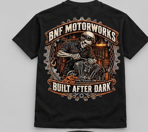 Black BNF Built After Dark heavyweight tee back print concept