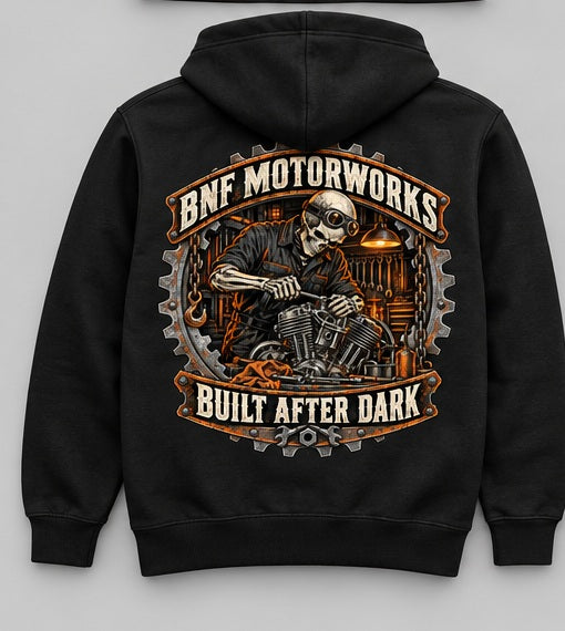 Black BNF Built After Dark pullover hoodie concept mockup